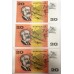 AUSTRALIA 1993 . TWENTY 20 DOLLAR BANKNOTES . FRASER/EVANS . CONSECUTIVE SEVEN . FIRST PREFIX AAA